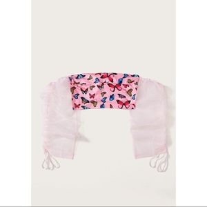 Pink Butterfly Print Off Shoulder Blouse